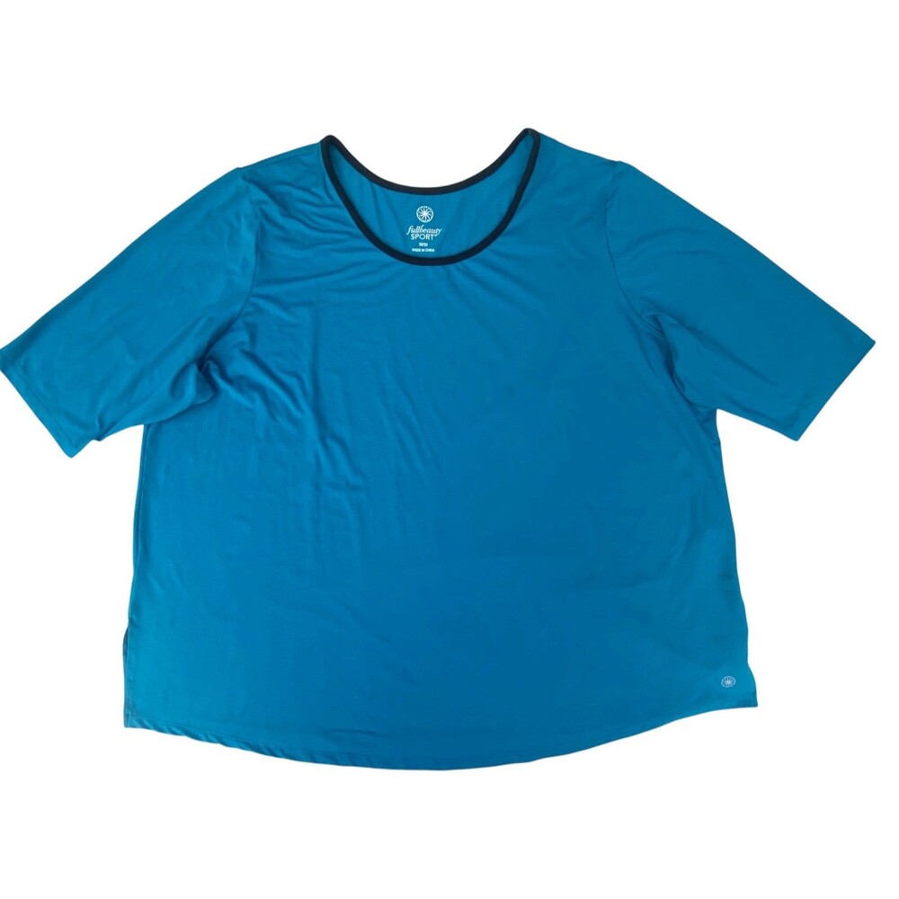 Full Beauty Sport Top Womens 30 32 Blue Active Workout Shirt Short Sleeve